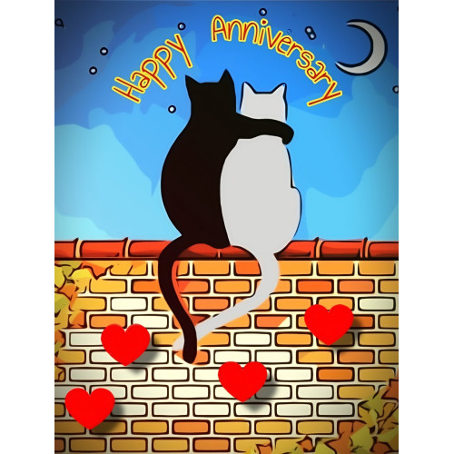 Cats Sitting on a Wall Anniversary Card