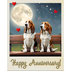 Two Basset Hounds in the Moonlight Sitting on a Bench