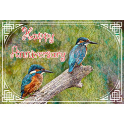 Two Kingfishers Sitting on a Branch  Anniversary Card