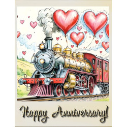 Train with Hearts Drawing Anniversary Card