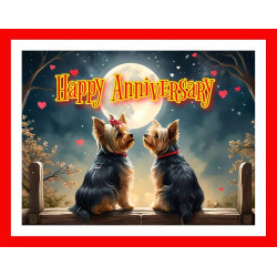 Two Yorkshire Terriers in the Mooonlight Anniversary Card