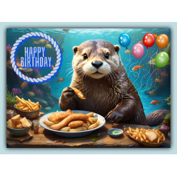 Otter Eating Fish and Chips Birthday Card Otter Eating Fish and Chips Birthday Card