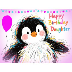 Penguin Drawing Daughter Birthday Card