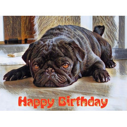 Black Pug Birthday Card Black Pug Birthday Card