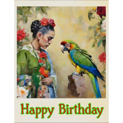 Frida Macaw Birthday Card