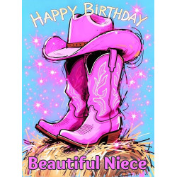 Niece Pink Boots Birthday Card
