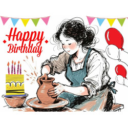 Lady Potter at the Wheel  Birthday Card