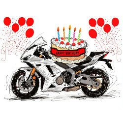 Motorbike and Cake Birthday Card