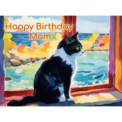 Cat on the Windowsill Mum Birthday Card