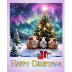 Guinea Pig Northern Lights Christmas Card