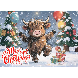 Highland Cow Dancing Christmas Card